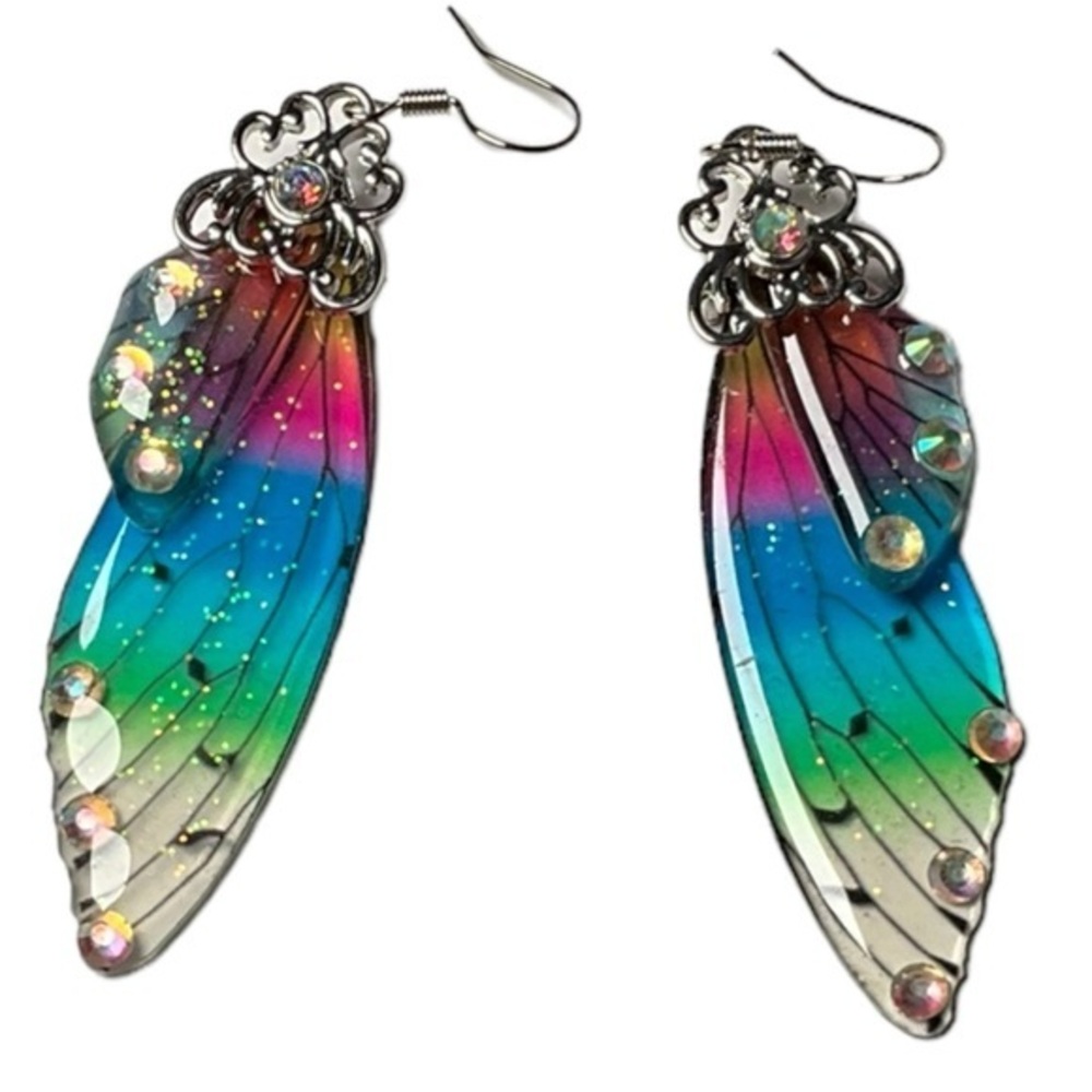 Fairy wings glittery‎ dangling earrings multicolored